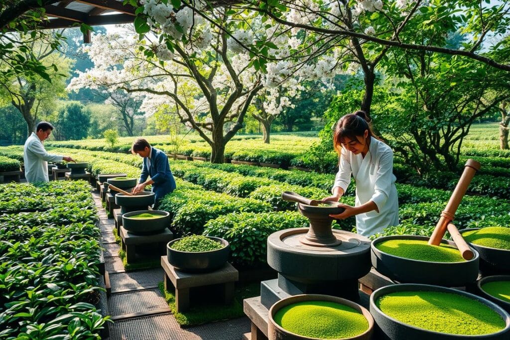 Japanese matcha production process