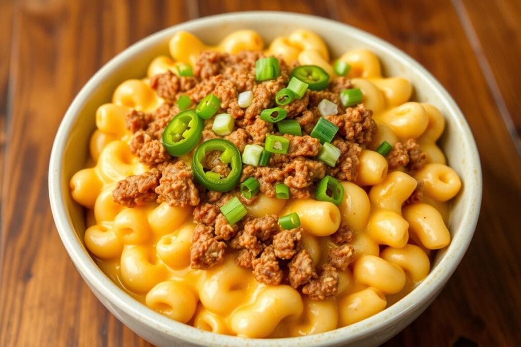 beef queso mac and cheese​