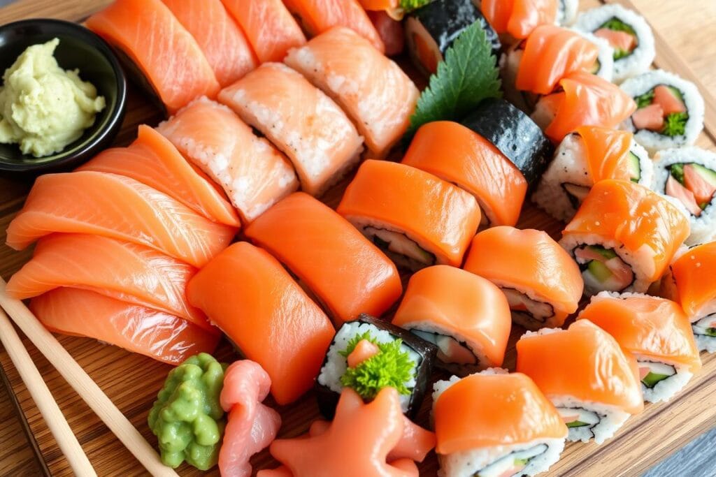 sushi order topped with salmon