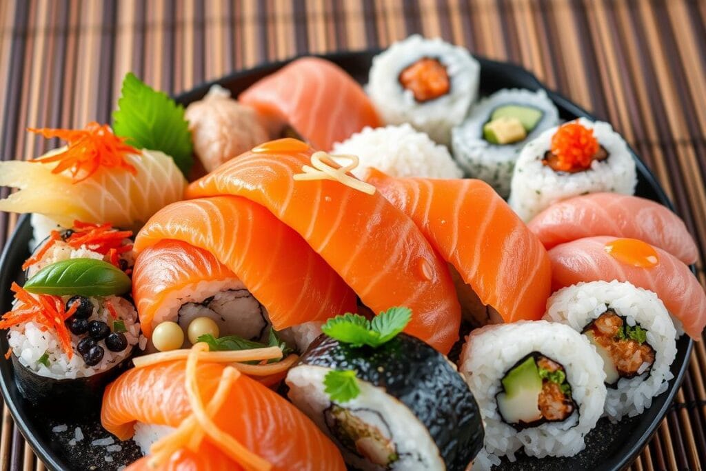 sushi order topped with salmon