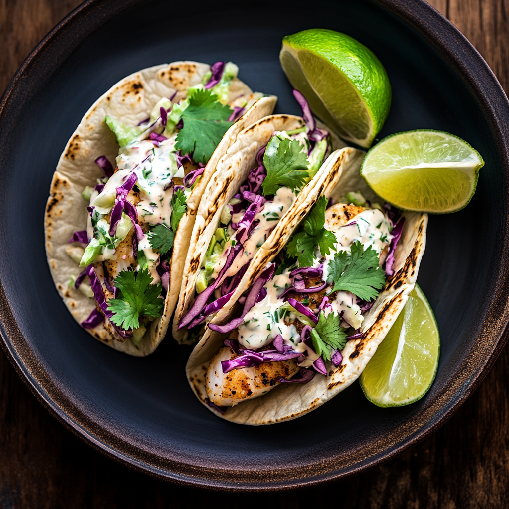 Best fish tacos with slaw on corn tortillas