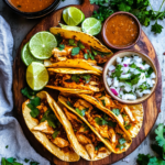chicken birria tacos served with consomé and toppings