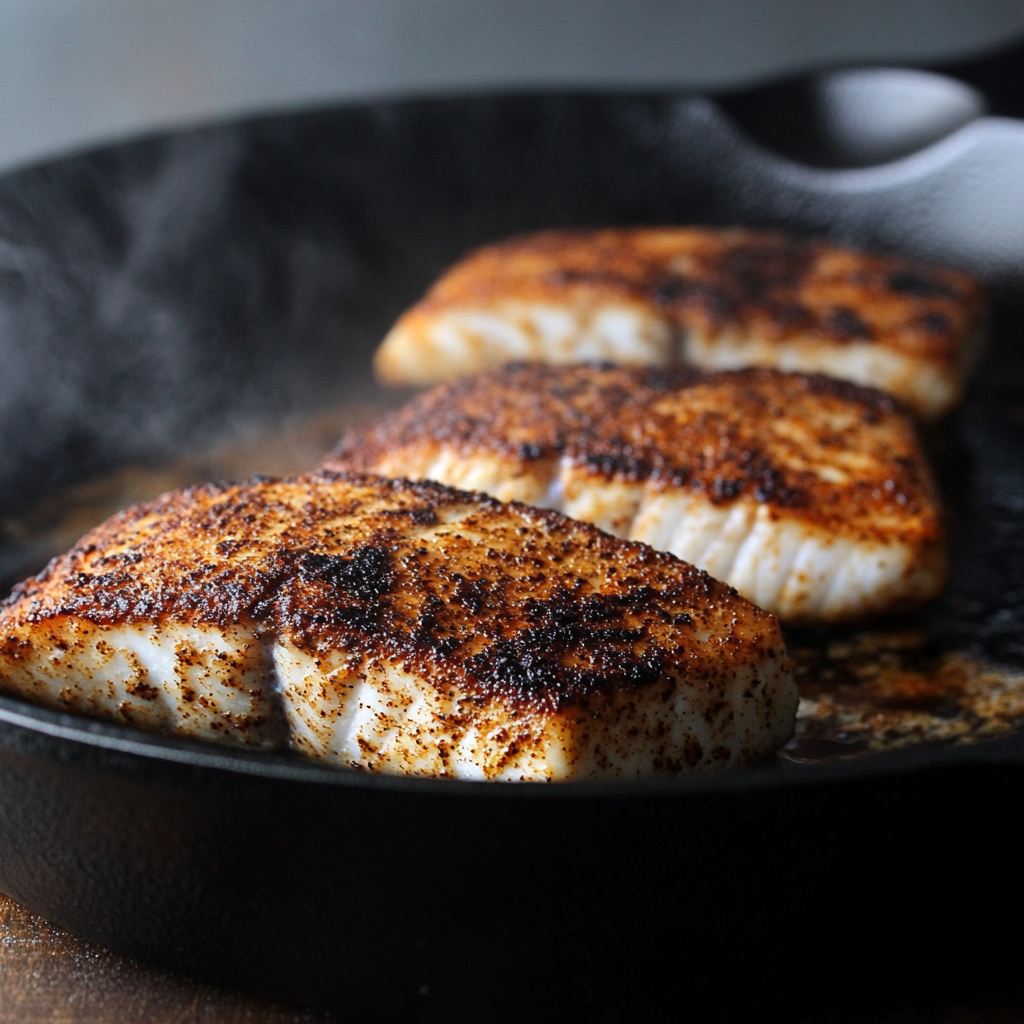 Cooking blackened fish in skillet